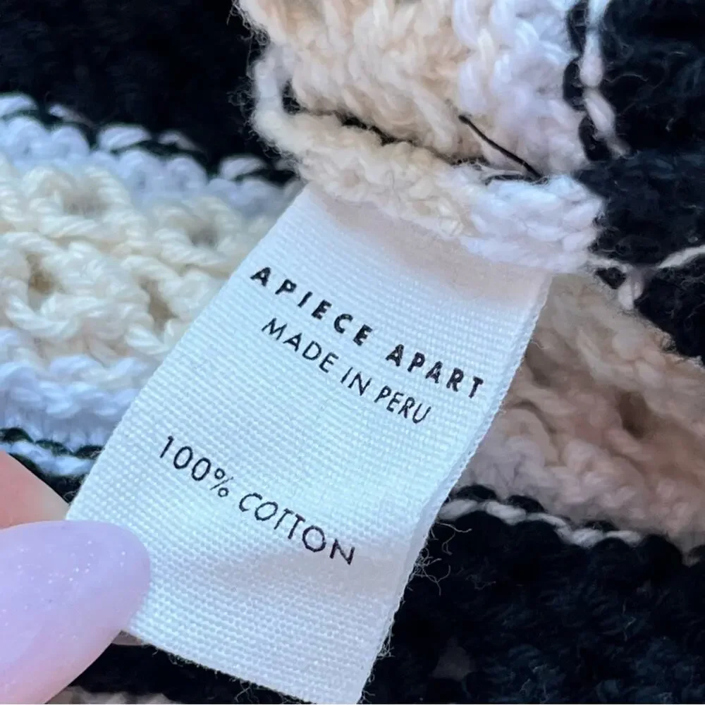 Apiece Apart Black White Striped Open Crochet Knit Slouchy Pullover Sweater XL - Picture 9 of 9